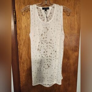 Peony & Me White Sheer Top with Stars and an Open Back Size Medium